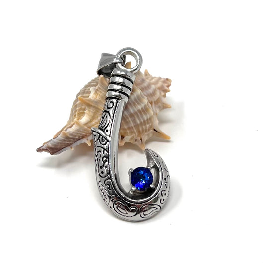 dark blue sapphire carved fish hook Alexandrite Stone Ornate Fish Hook Pendant – BeachJewelry.com