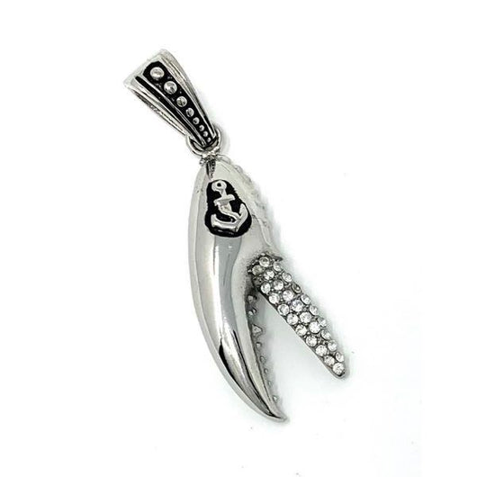 CZ Stone Silver Anchor Lobster Claw Pendant (2 Color Options)